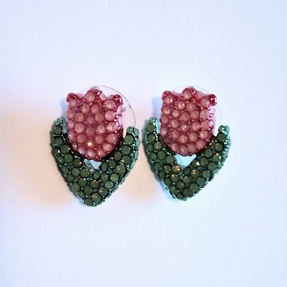Elegant Pink and Green Floral Earrings